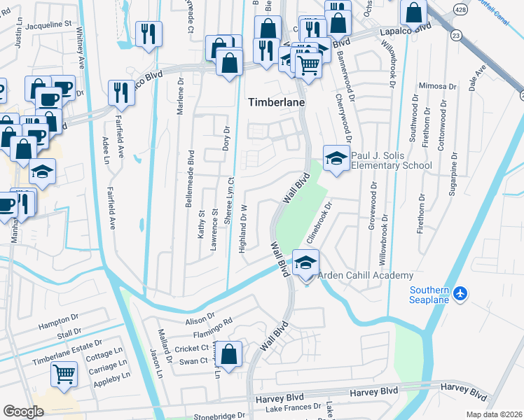 map of restaurants, bars, coffee shops, grocery stores, and more near 2764 Ridgefield Road in Gretna