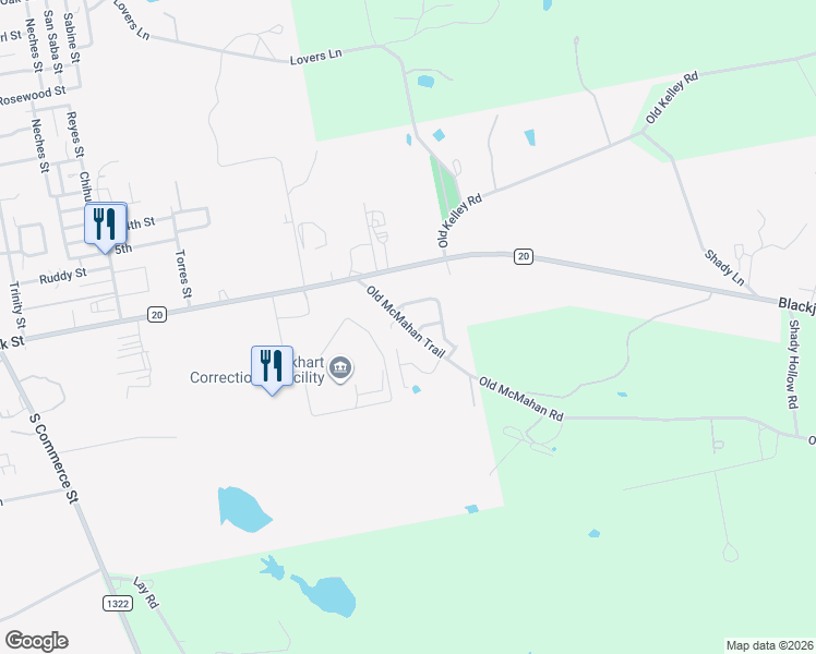 map of restaurants, bars, coffee shops, grocery stores, and more near County Road 208 in Lockhart