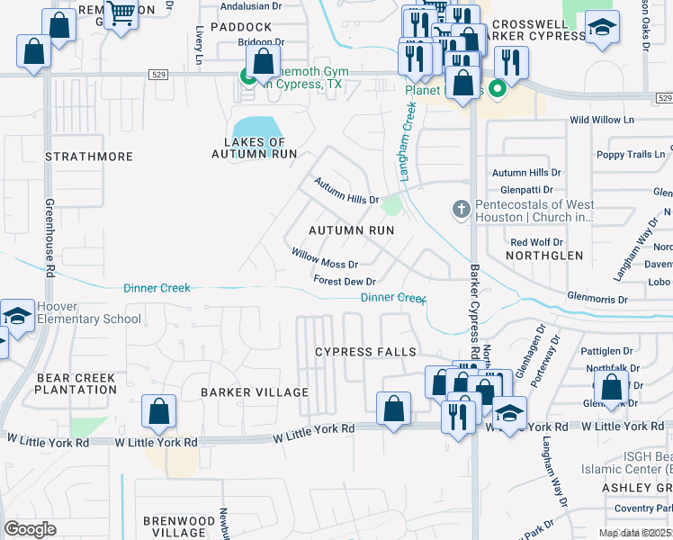 map of restaurants, bars, coffee shops, grocery stores, and more near 6602 Autumn Flowers Drive in Katy
