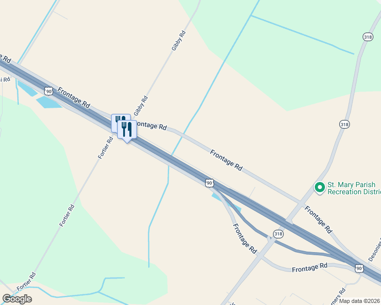 map of restaurants, bars, coffee shops, grocery stores, and more near 20274 Highway 90 Frontage Road in Jeanerette