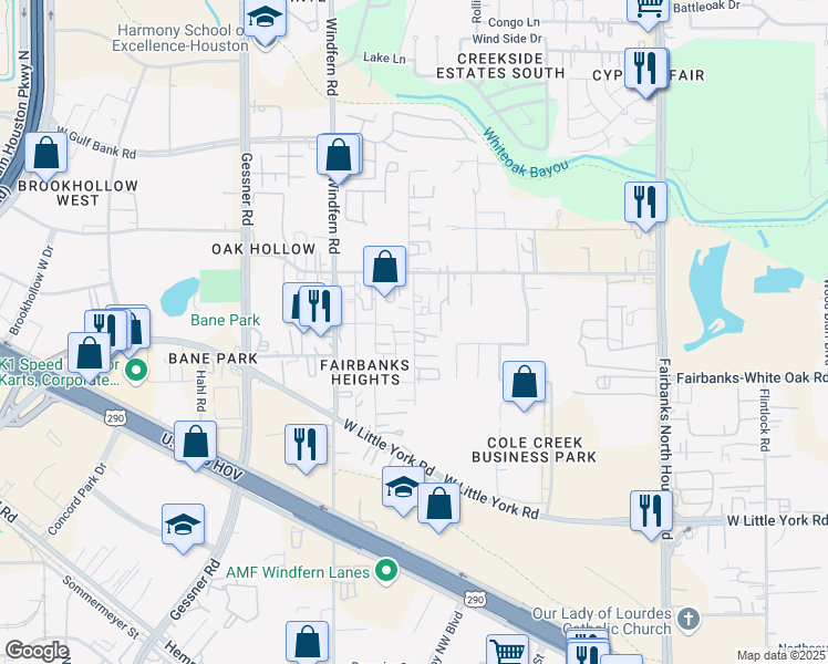 map of restaurants, bars, coffee shops, grocery stores, and more near San Antonio Street in Houston