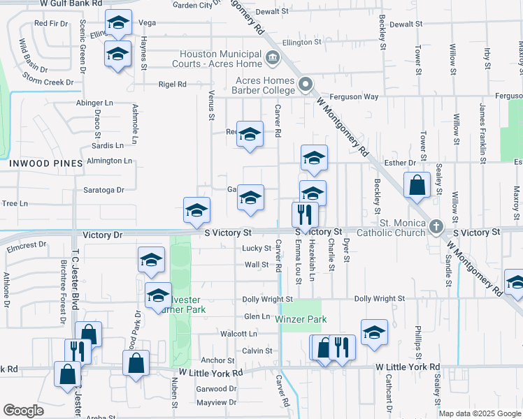 map of restaurants, bars, coffee shops, grocery stores, and more near 7915 Moon Beam Street in Houston