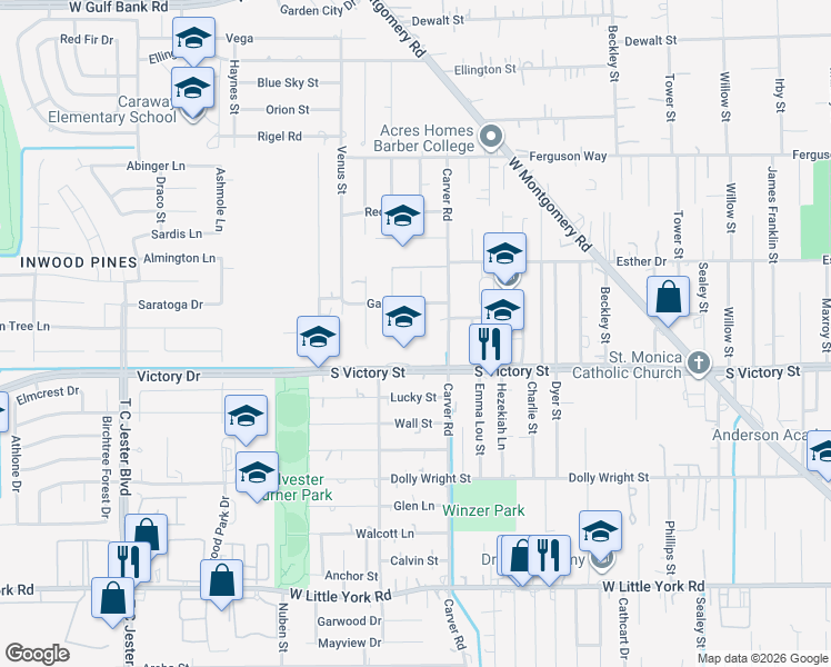 map of restaurants, bars, coffee shops, grocery stores, and more near 7915 Moon Beam Street in Houston