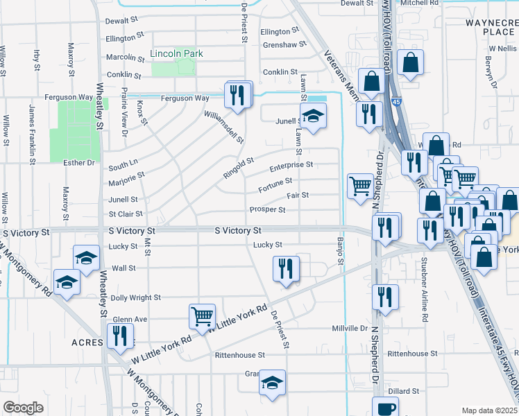 map of restaurants, bars, coffee shops, grocery stores, and more near 842 Fair Street in Houston