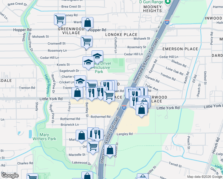 map of restaurants, bars, coffee shops, grocery stores, and more near 3 Sisters Street in Houston