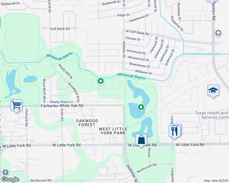 map of restaurants, bars, coffee shops, grocery stores, and more near 9103 Loren Lane in Houston
