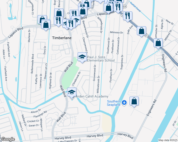 map of restaurants, bars, coffee shops, grocery stores, and more near 2897 Hickorybrook Drive in Gretna