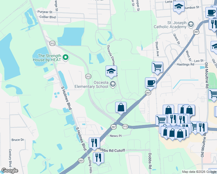map of restaurants, bars, coffee shops, grocery stores, and more near 1605 Osceola Elementary Road in St. Augustine