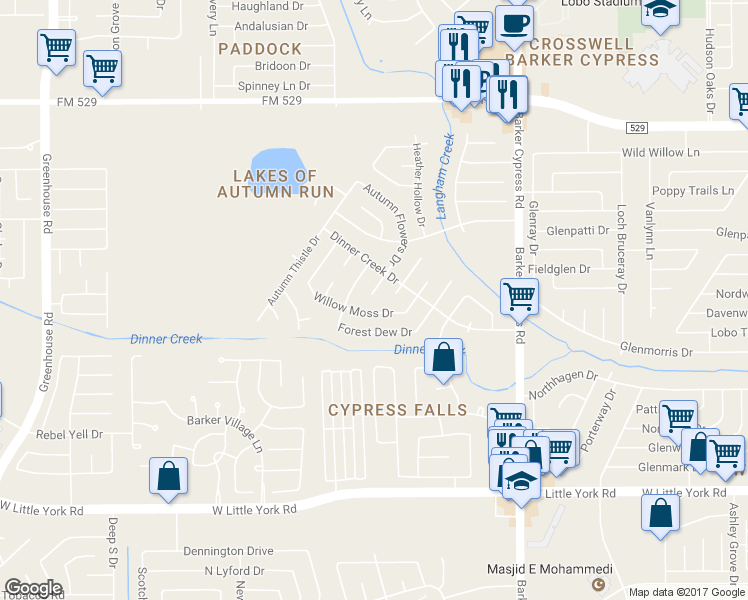 map of restaurants, bars, coffee shops, grocery stores, and more near 6602 Autumn Flowers Dr in Katy