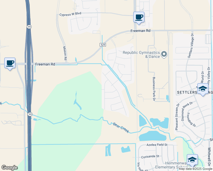 map of restaurants, bars, coffee shops, grocery stores, and more near 21215 Farm to Market Road 529 in Katy