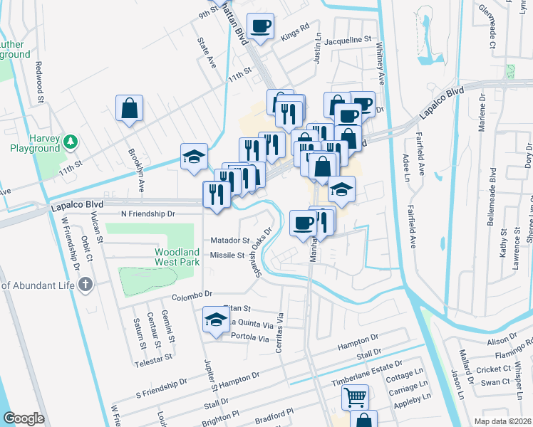 map of restaurants, bars, coffee shops, grocery stores, and more near 2024 Spanish Oaks Drive in Harvey