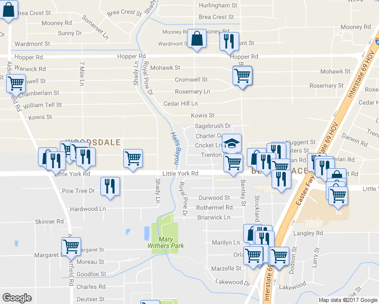 map of restaurants, bars, coffee shops, grocery stores, and more near 2907 Trenton Road in Houston