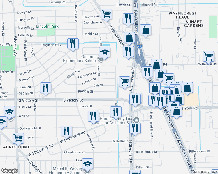 map of restaurants, bars, coffee shops, grocery stores, and more near 775 Fair Street in Houston