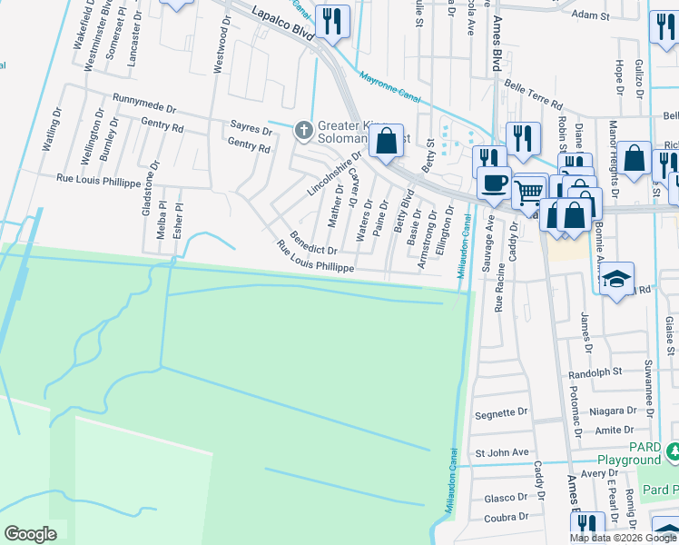 map of restaurants, bars, coffee shops, grocery stores, and more near 6549 Rue Louis Phillippe in Marrero