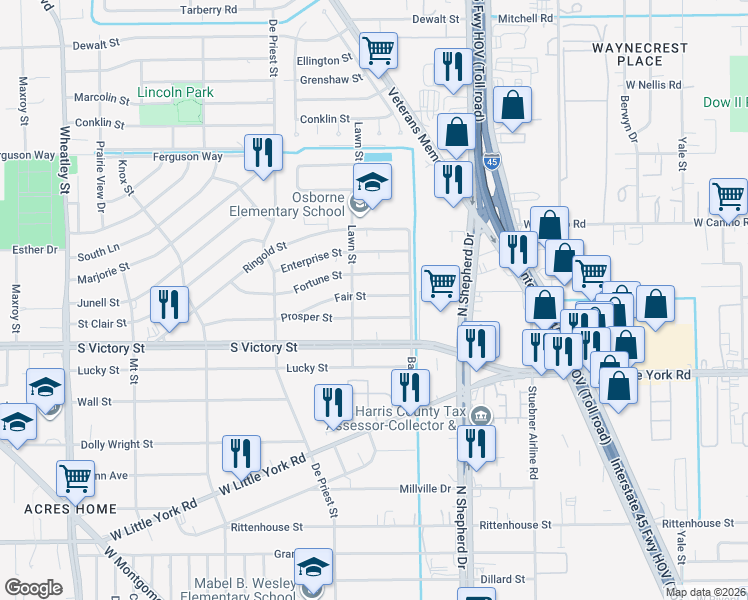 map of restaurants, bars, coffee shops, grocery stores, and more near 775 Fair Street in Houston