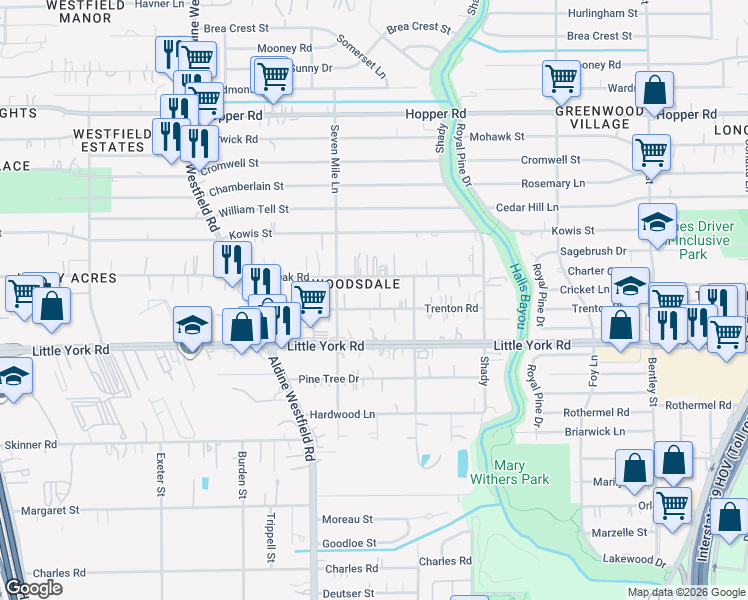 map of restaurants, bars, coffee shops, grocery stores, and more near 2437 Trenton Road in Houston