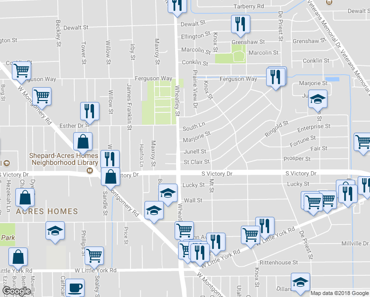 map of restaurants, bars, coffee shops, grocery stores, and more near 1092 Junell Street in Houston