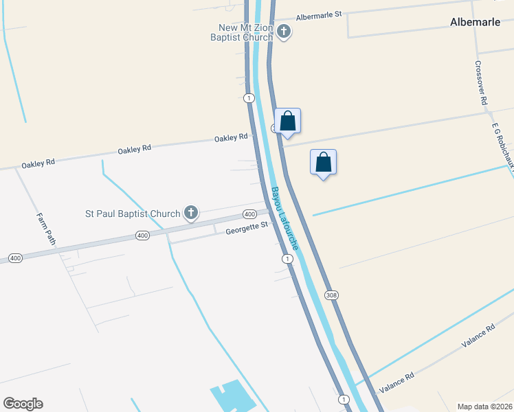 map of restaurants, bars, coffee shops, grocery stores, and more near 104-178 Highway 400 in Napoleonville