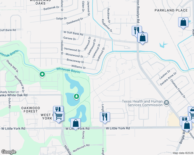 map of restaurants, bars, coffee shops, grocery stores, and more near 9003 Michelle Court in Houston