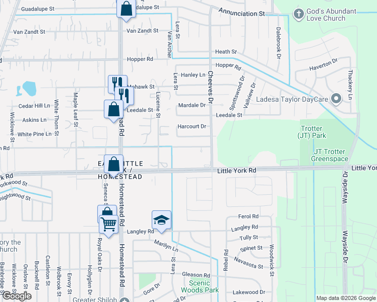 map of restaurants, bars, coffee shops, grocery stores, and more near 6330 Tautenhahn Road in Houston