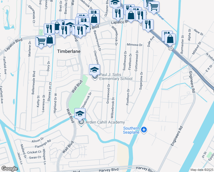 map of restaurants, bars, coffee shops, grocery stores, and more near 2897 Hickorybrook Drive in Gretna