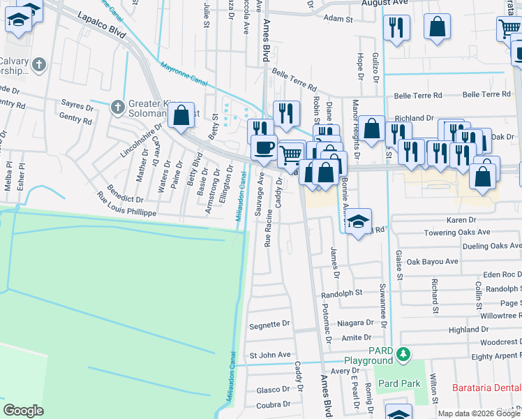 map of restaurants, bars, coffee shops, grocery stores, and more near 2059 Sauvage Avenue in Marrero