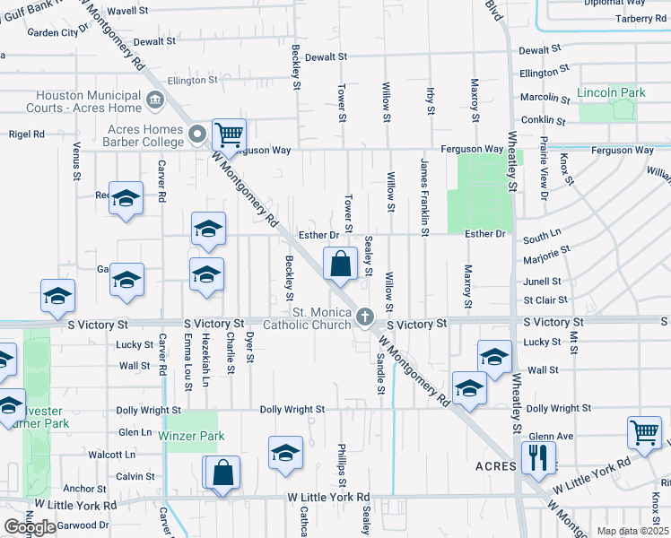 map of restaurants, bars, coffee shops, grocery stores, and more near 8624 West Montgomery Road in Houston