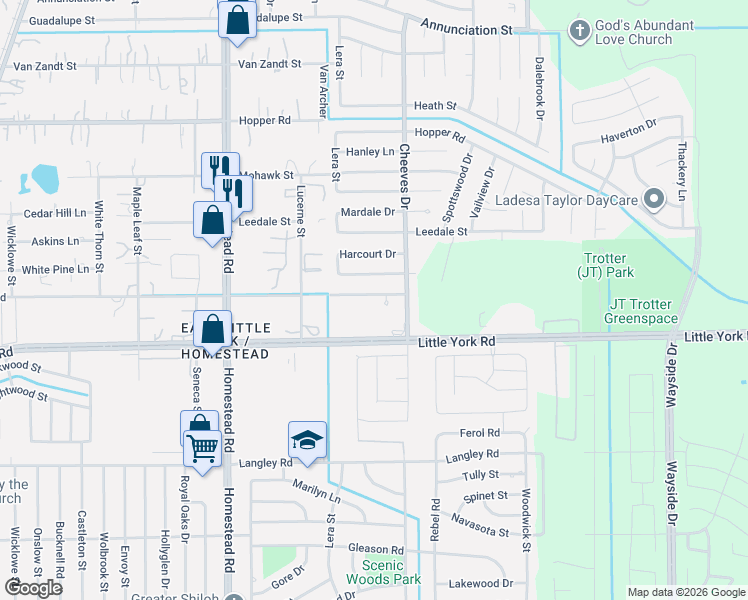 map of restaurants, bars, coffee shops, grocery stores, and more near 6330 Tautenhahn Road in Houston