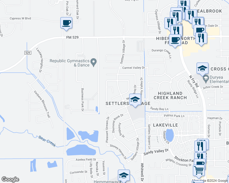 map of restaurants, bars, coffee shops, grocery stores, and more near 6610 Cove Lake Drive in Katy