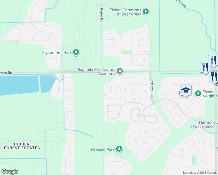 map of restaurants, bars, coffee shops, grocery stores, and more near 23911 Mesia Meadow Lane in Katy