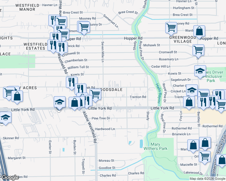 map of restaurants, bars, coffee shops, grocery stores, and more near 2437 Trenton Road in Houston