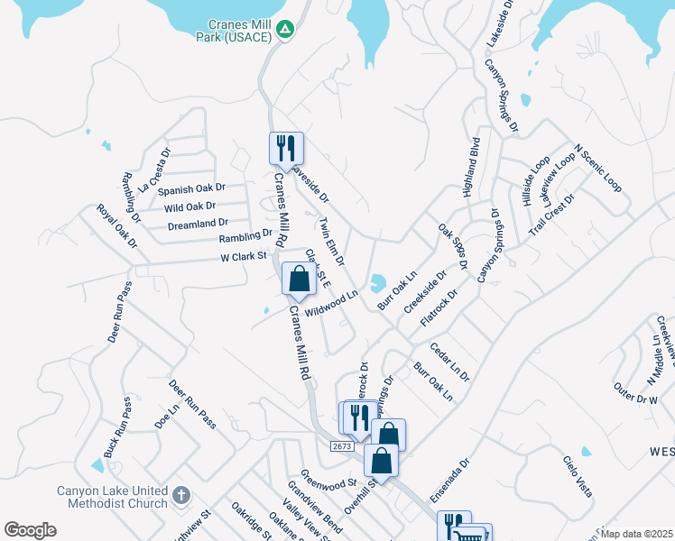 map of restaurants, bars, coffee shops, grocery stores, and more near 269 Clark Street East in Canyon Lake