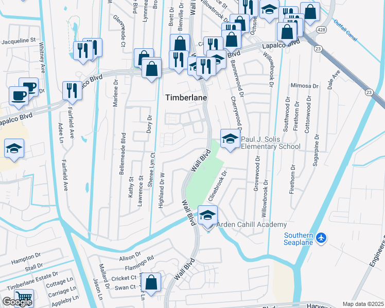 map of restaurants, bars, coffee shops, grocery stores, and more near 2770 Mount Laurel Drive in Gretna