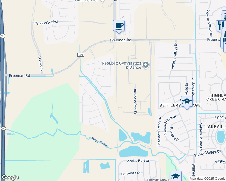 map of restaurants, bars, coffee shops, grocery stores, and more near 21245 Business Park Drive in Katy