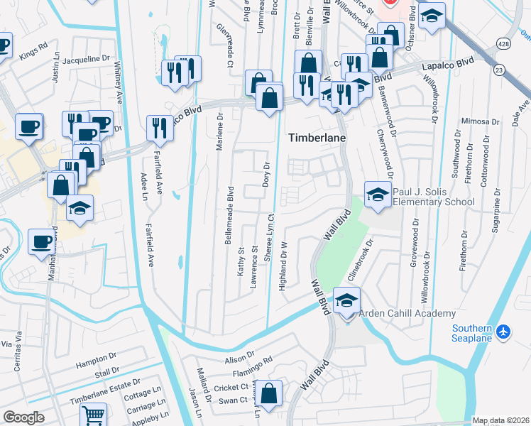 map of restaurants, bars, coffee shops, grocery stores, and more near 777 Dory Drive in Gretna