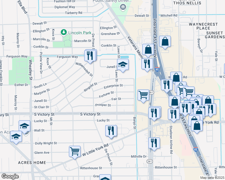 map of restaurants, bars, coffee shops, grocery stores, and more near 805 Enterprise Street in Houston