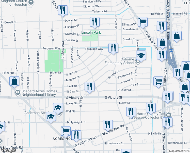 map of restaurants, bars, coffee shops, grocery stores, and more near 991 Junell Street in Houston