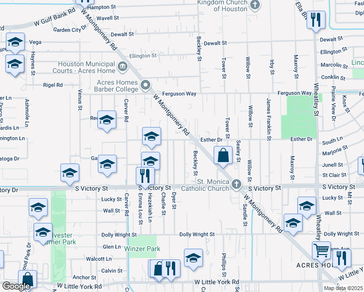 map of restaurants, bars, coffee shops, grocery stores, and more near 8020 Dyer Street in Houston