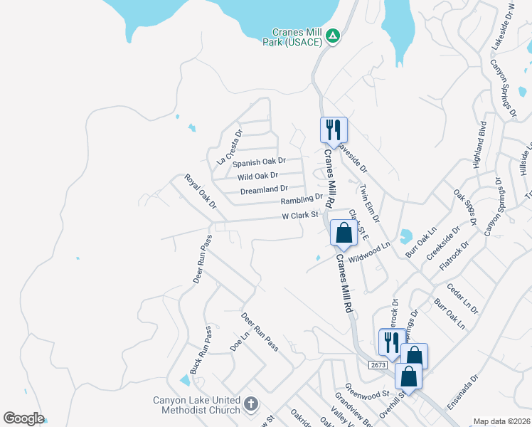 map of restaurants, bars, coffee shops, grocery stores, and more near 320 West Clark Street in Canyon Lake