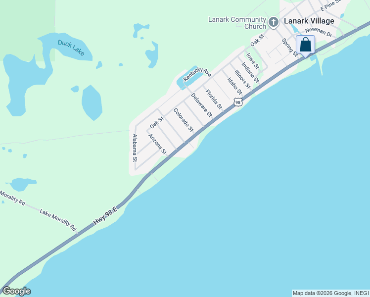 map of restaurants, bars, coffee shops, grocery stores, and more near 2194 U.S. 98 in Lanark Village