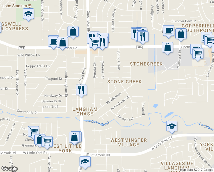 map of restaurants, bars, coffee shops, grocery stores, and more near 6719 Bliss Trail in Houston