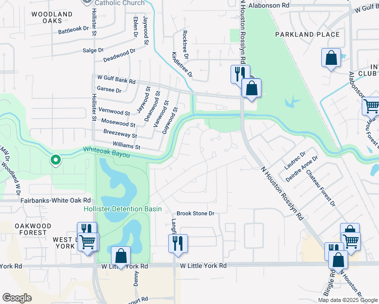 map of restaurants, bars, coffee shops, grocery stores, and more near 7210 Williams Street in Houston
