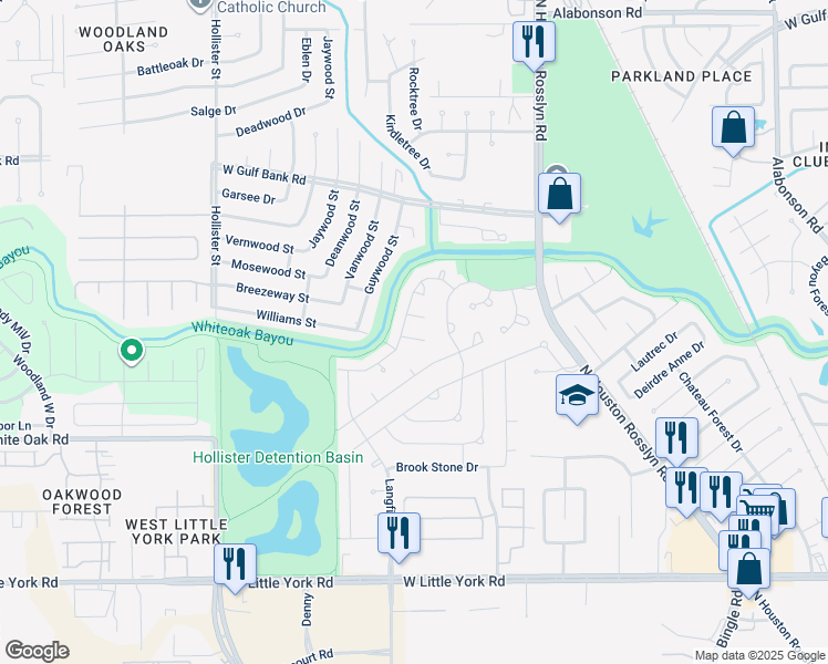map of restaurants, bars, coffee shops, grocery stores, and more near 7210 Williams Street in Houston