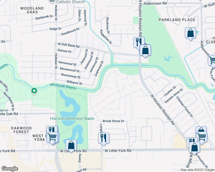 map of restaurants, bars, coffee shops, grocery stores, and more near 7210 Williams Street in Houston