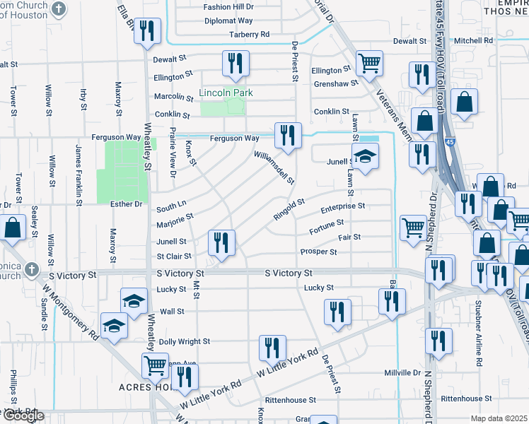 map of restaurants, bars, coffee shops, grocery stores, and more near 947 Saint Clair Street in Houston