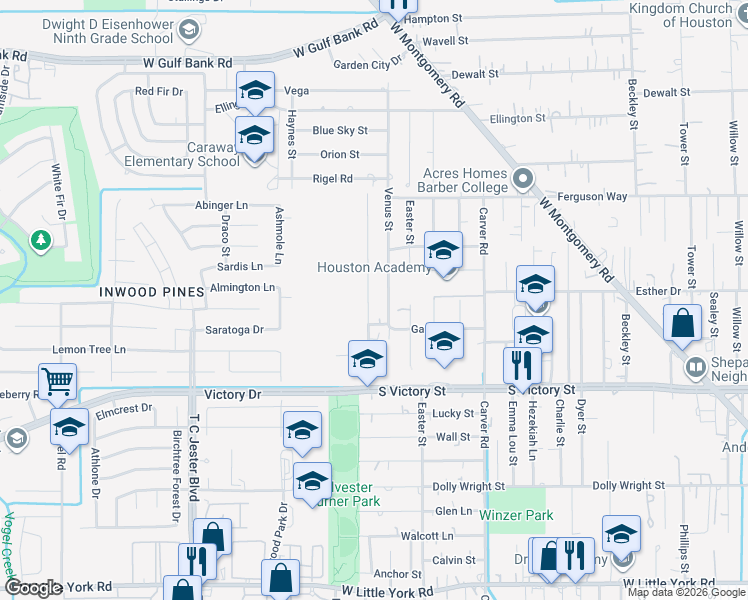 map of restaurants, bars, coffee shops, grocery stores, and more near 8034 Sunnyhill Street in Houston