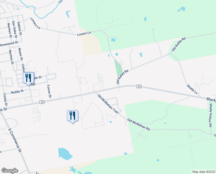 map of restaurants, bars, coffee shops, grocery stores, and more near 1515 Blackjack Street in Lockhart
