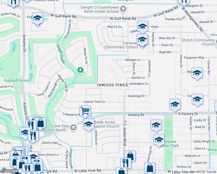 map of restaurants, bars, coffee shops, grocery stores, and more near 3906 R V Mayfield Drive in Houston