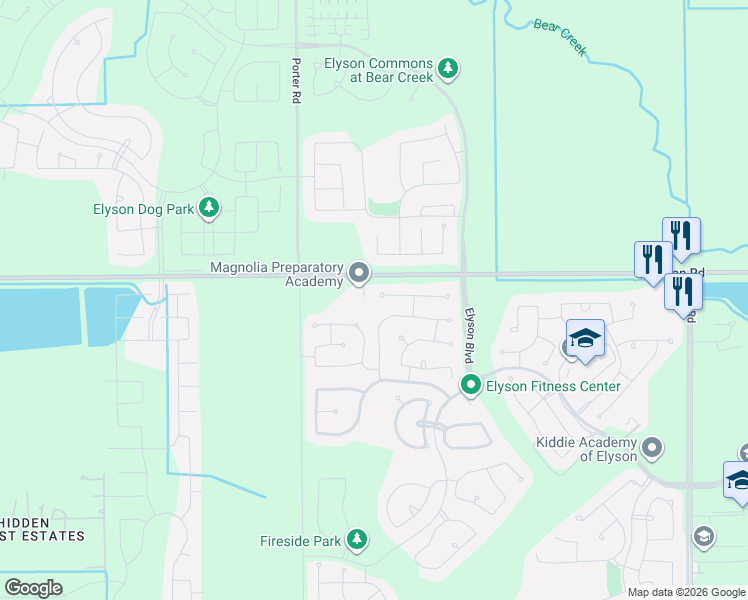 map of restaurants, bars, coffee shops, grocery stores, and more near 23731 Kingston Ridge Way in Katy
