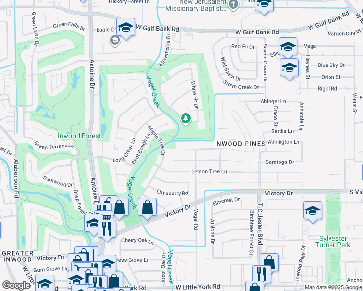 map of restaurants, bars, coffee shops, grocery stores, and more near 4210 R V Mayfield Drive in Houston